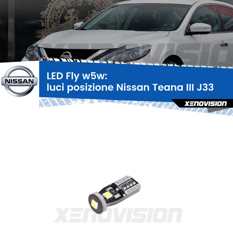 <strong>luci posizione LED per Nissan Teana III</strong> J33 2013in poi. Coppia lampadine <strong>w5w</strong> Canbus compatte modello Fly Xenovision.