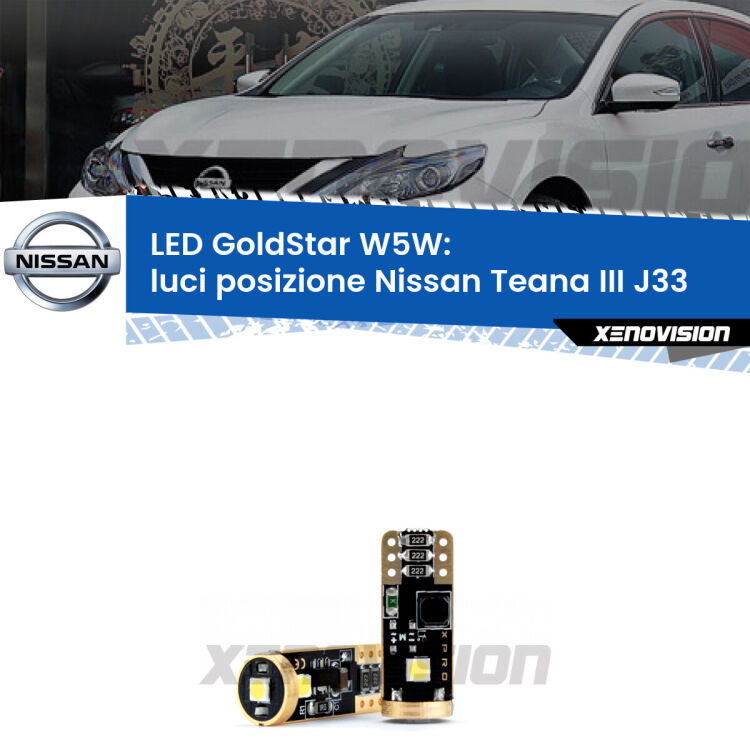 <strong>Luci posizione LED Nissan Teana III</strong> J33 2013in poi: ottima luminosità a 360 gradi. Si inseriscono ovunque. Canbus, Top Quality.