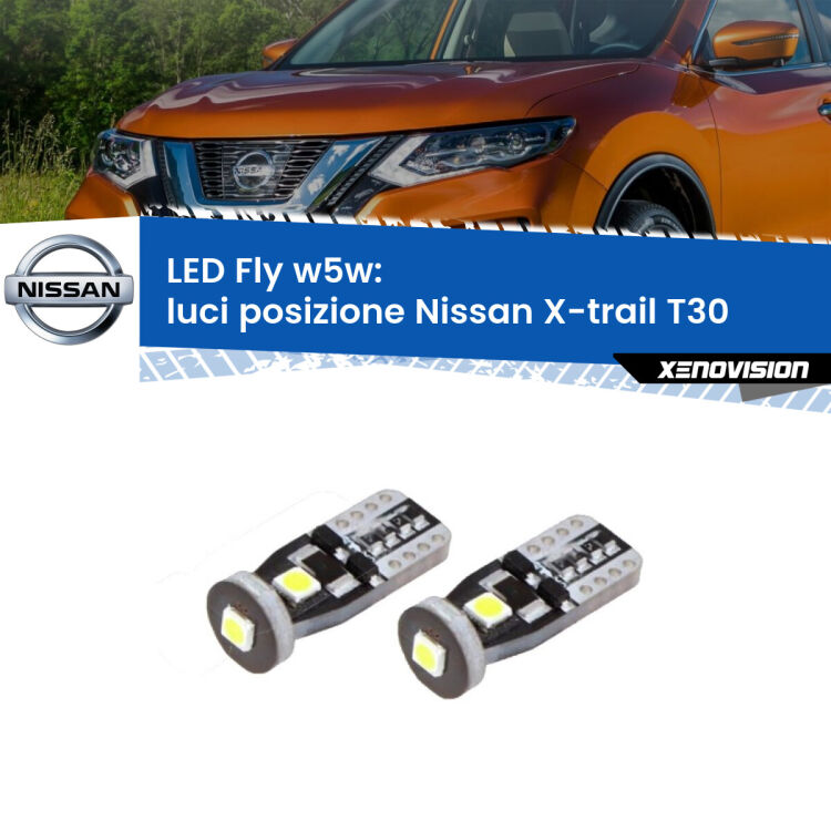 <strong>luci posizione LED per Nissan X-trail</strong> T30 2001-2007. Coppia lampadine <strong>w5w</strong> Canbus compatte modello Fly Xenovision.