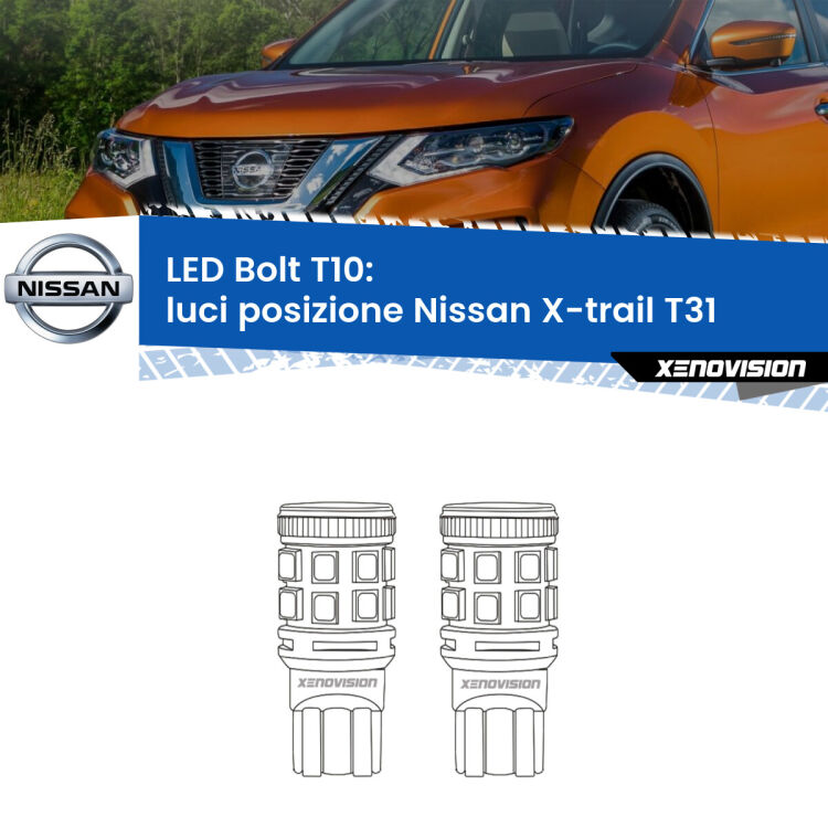 <strong>Luci posizione LED per Nissan X-trail</strong> T31 2007-2014. Coppia lampade <strong>T10</strong> modello Bolt canbus.