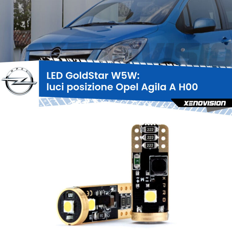 <strong>Luci posizione LED Opel Agila A</strong> H00 2000-2007: ottima luminosità a 360 gradi. Si inseriscono ovunque. Canbus, Top Quality.