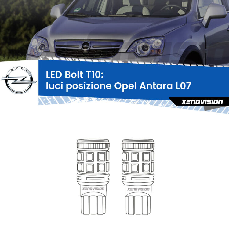 <strong>Luci posizione LED per Opel Antara</strong> L07 2006-2015. Coppia lampade <strong>T10</strong> modello Bolt canbus.