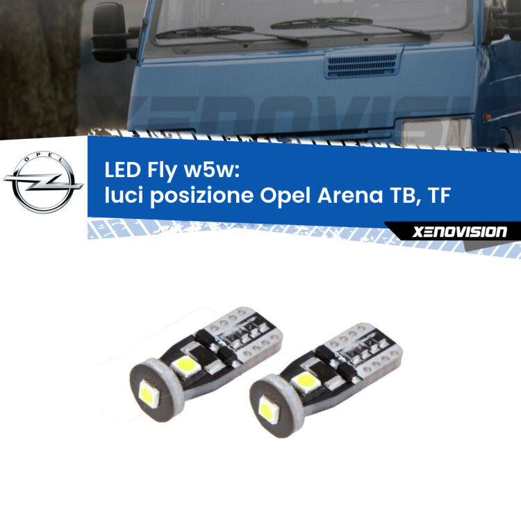 <strong>luci posizione LED per Opel Arena</strong> TB, TF 1998-2001. Coppia lampadine <strong>w5w</strong> Canbus compatte modello Fly Xenovision.