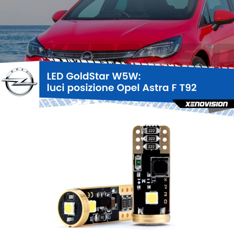 <strong>Luci posizione LED Opel Astra F</strong> T92 1991-1998: ottima luminosità a 360 gradi. Si inseriscono ovunque. Canbus, Top Quality.