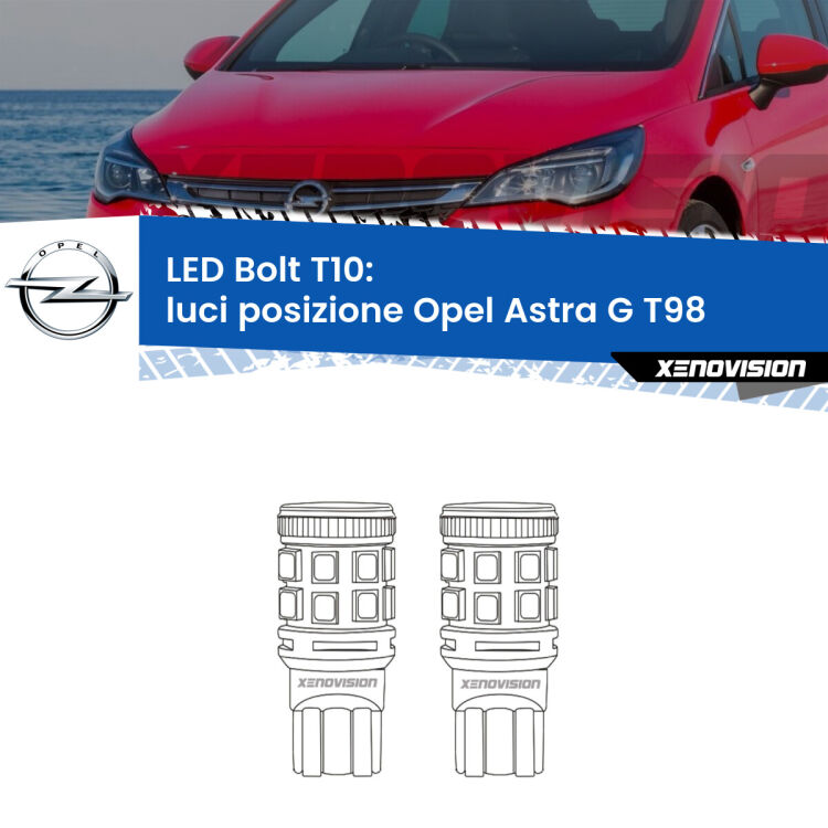 <strong>Luci posizione LED per Opel Astra G</strong> T98 2001-2005. Coppia lampade <strong>T10</strong> modello Bolt canbus.