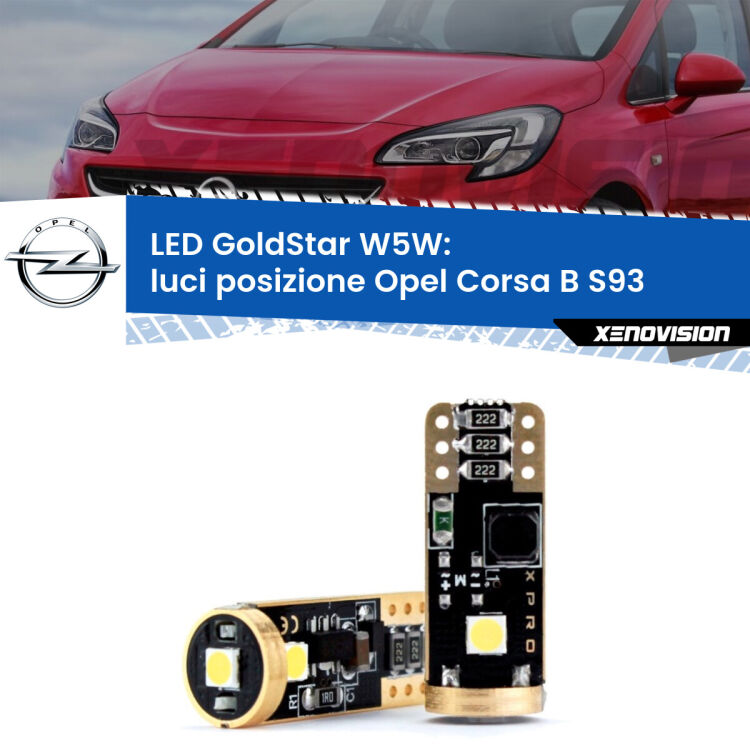 <strong>Luci posizione LED Opel Corsa B</strong> S93 1993-2000: ottima luminosità a 360 gradi. Si inseriscono ovunque. Canbus, Top Quality.