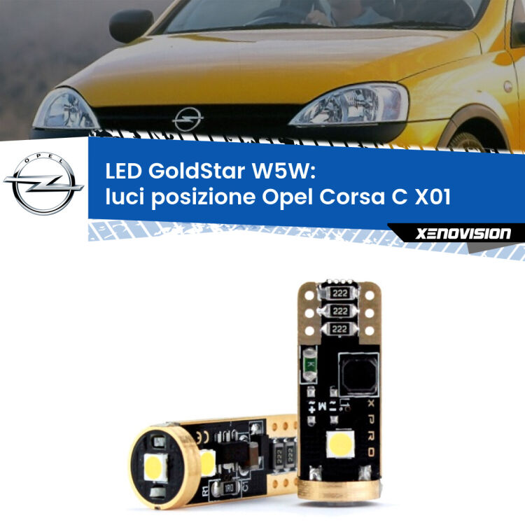 <strong>Luci posizione LED Opel Corsa C</strong> X01 2000-2006: ottima luminosità a 360 gradi. Si inseriscono ovunque. Canbus, Top Quality.