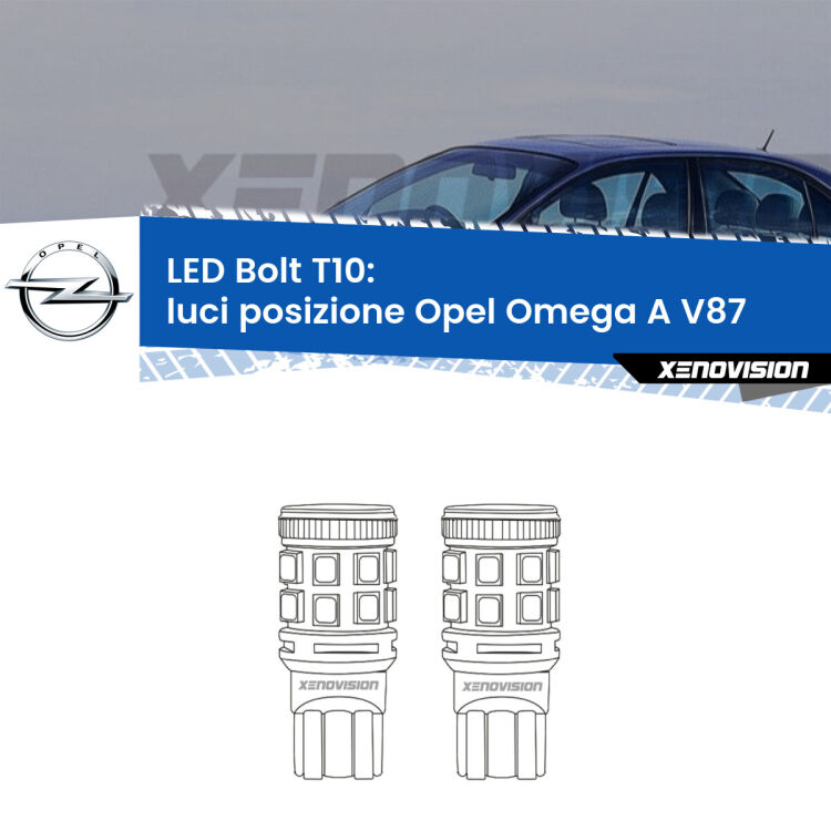 <strong>Luci posizione LED per Opel Omega A</strong> V87 1986-1994. Coppia lampade <strong>T10</strong> modello Bolt canbus.