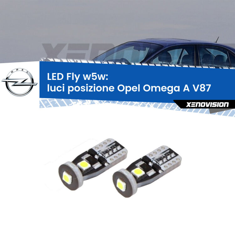 <strong>luci posizione LED per Opel Omega A</strong> V87 1986-1994. Coppia lampadine <strong>w5w</strong> Canbus compatte modello Fly Xenovision.