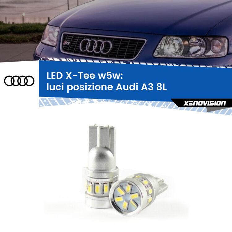 <strong>LED luci posizione per Audi A3</strong> 8L 1996-2003. Lampade <strong>W5W</strong> modello X-Tee Xenovision top di gamma.