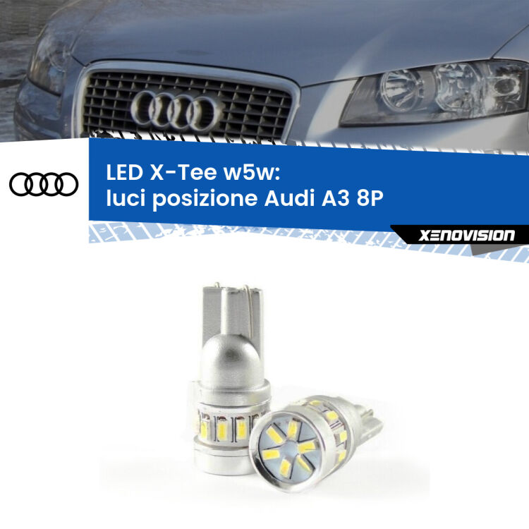 <strong>LED luci posizione per Audi A3</strong> 8P 2003-2008. Lampade <strong>W5W</strong> modello X-Tee Xenovision top di gamma.