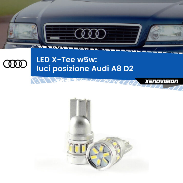 <strong>LED luci posizione per Audi A8</strong> D2 1994-1998. Lampade <strong>W5W</strong> modello X-Tee Xenovision top di gamma.