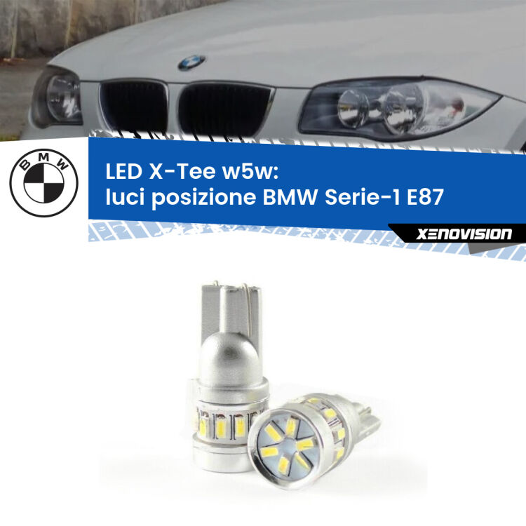 <strong>LED luci posizione per BMW Serie-1</strong> E87 2003-2012. Lampade <strong>W5W</strong> modello X-Tee Xenovision top di gamma.