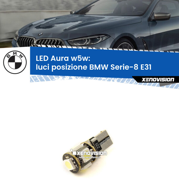 <strong>LED luci posizione w5w per BMW Serie-8</strong> E31 1990-1999. Una lampadina <strong>w5w</strong> canbus luce bianca 6000k modello Aura Xenovision.