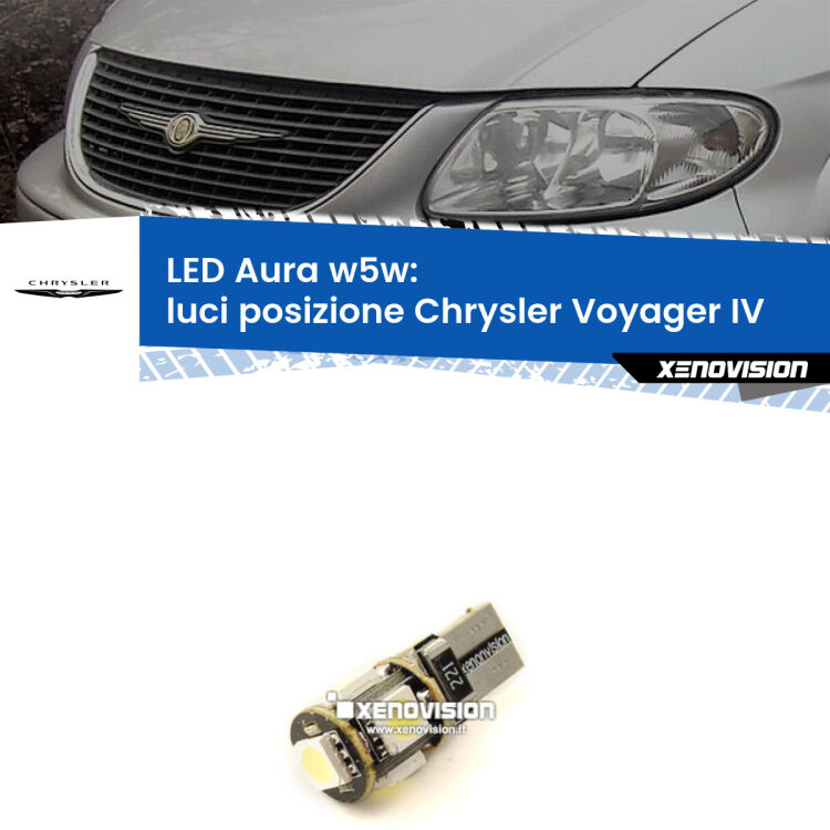 <strong>LED luci posizione w5w per Chrysler Voyager IV</strong>  2000-2007. Una lampadina <strong>w5w</strong> canbus luce bianca 6000k modello Aura Xenovision.