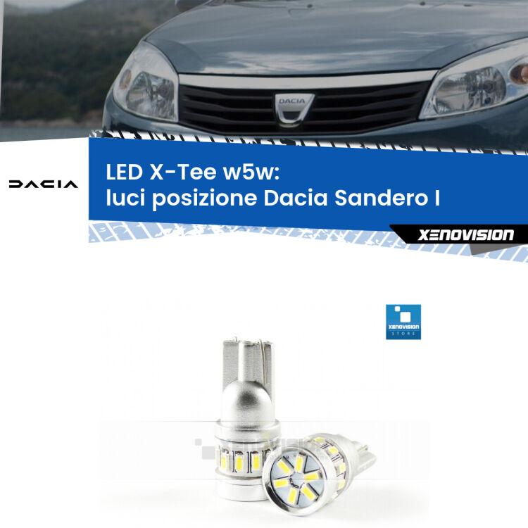 <strong>LED luci posizione per Dacia Sandero I</strong>  2008-2012. Lampade <strong>W5W</strong> modello X-Tee Xenovision top di gamma.