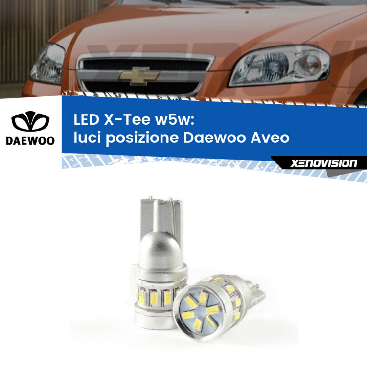 <strong>LED luci posizione per Daewoo Aveo</strong>  2002-2005. Lampade <strong>W5W</strong> modello X-Tee Xenovision top di gamma.