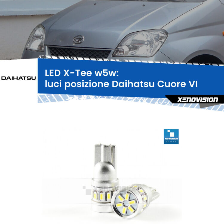 <strong>LED luci posizione per Daihatsu Cuore VI</strong>  2003-2007. Lampade <strong>W5W</strong> modello X-Tee Xenovision top di gamma.