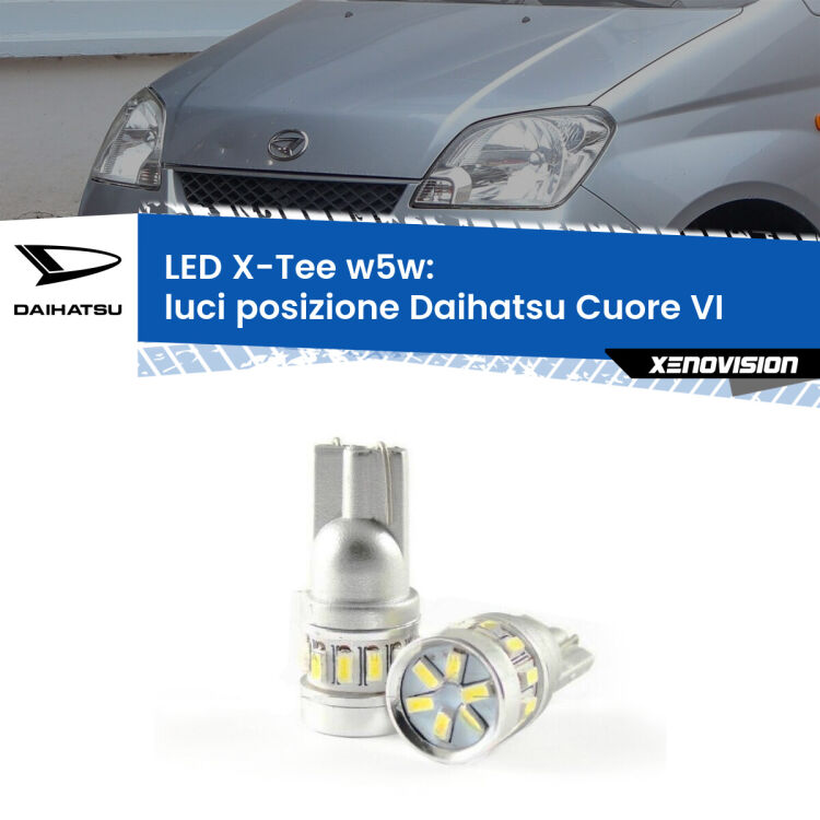 <strong>LED luci posizione per Daihatsu Cuore VI</strong>  2003-2007. Lampade <strong>W5W</strong> modello X-Tee Xenovision top di gamma.