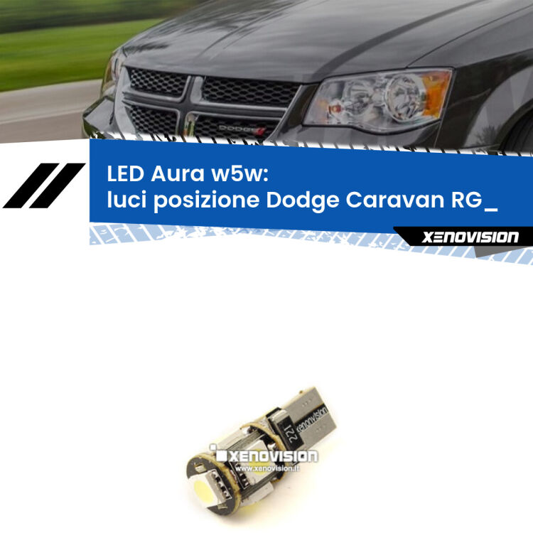 <strong>LED luci posizione w5w per Dodge Caravan</strong> RG_ 2000-2007. Una lampadina <strong>w5w</strong> canbus luce bianca 6000k modello Aura Xenovision.