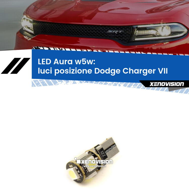 <strong>LED luci posizione w5w per Dodge Charger</strong> VII 2011-2014. Una lampadina <strong>w5w</strong> canbus luce bianca 6000k modello Aura Xenovision.