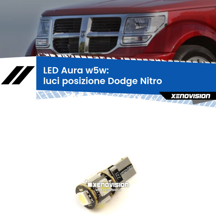 <strong>LED luci posizione w5w per Dodge Nitro</strong>  2006-2012. Una lampadina <strong>w5w</strong> canbus luce bianca 6000k modello Aura Xenovision.