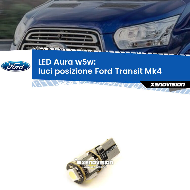 <strong>LED luci posizione w5w per Ford Transit</strong> Mk4 2014in poi. Una lampadina <strong>w5w</strong> canbus luce bianca 6000k modello Aura Xenovision.