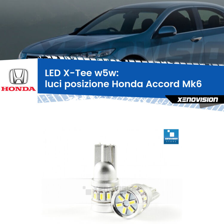 <strong>LED luci posizione per Honda Accord</strong> Mk6 1997-2002. Lampade <strong>W5W</strong> modello X-Tee Xenovision top di gamma.