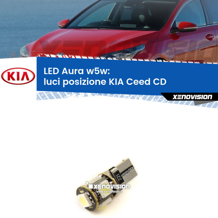 <strong>LED luci posizione w5w per KIA Ceed</strong> CD 2018in poi. Una lampadina <strong>w5w</strong> canbus luce bianca 6000k modello Aura Xenovision.