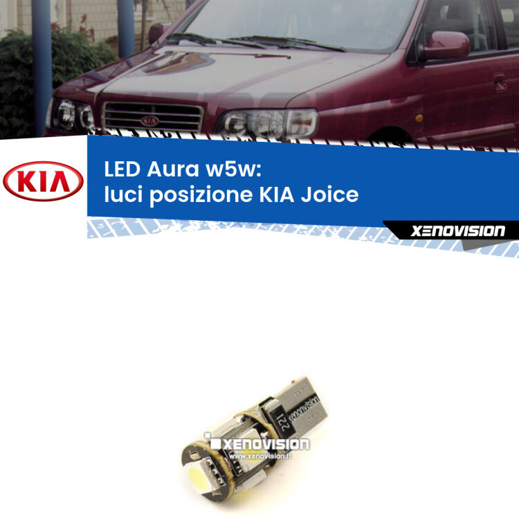 <strong>LED luci posizione w5w per KIA Joice</strong>  2000-2003. Una lampadina <strong>w5w</strong> canbus luce bianca 6000k modello Aura Xenovision.