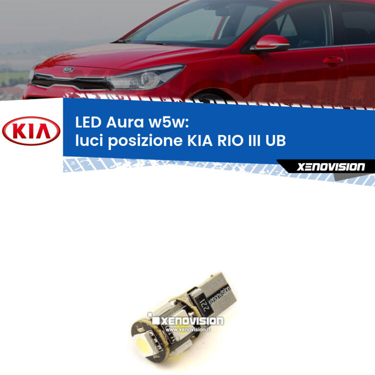 <strong>LED luci posizione w5w per KIA RIO III</strong> UB 2011-2016. Una lampadina <strong>w5w</strong> canbus luce bianca 6000k modello Aura Xenovision.