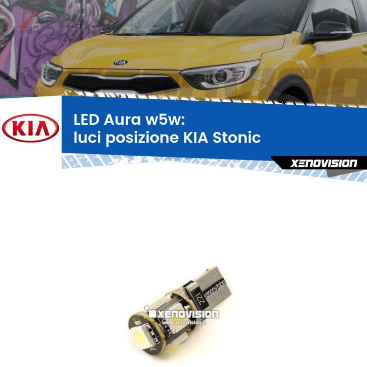 <strong>LED luci posizione w5w per KIA Stonic</strong>  a parabola singola. Una lampadina <strong>w5w</strong> canbus luce bianca 6000k modello Aura Xenovision.