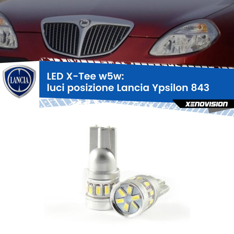 <strong>LED luci posizione per Lancia Ypsilon</strong> 843 2003-2011. Lampade <strong>W5W</strong> modello X-Tee Xenovision top di gamma.