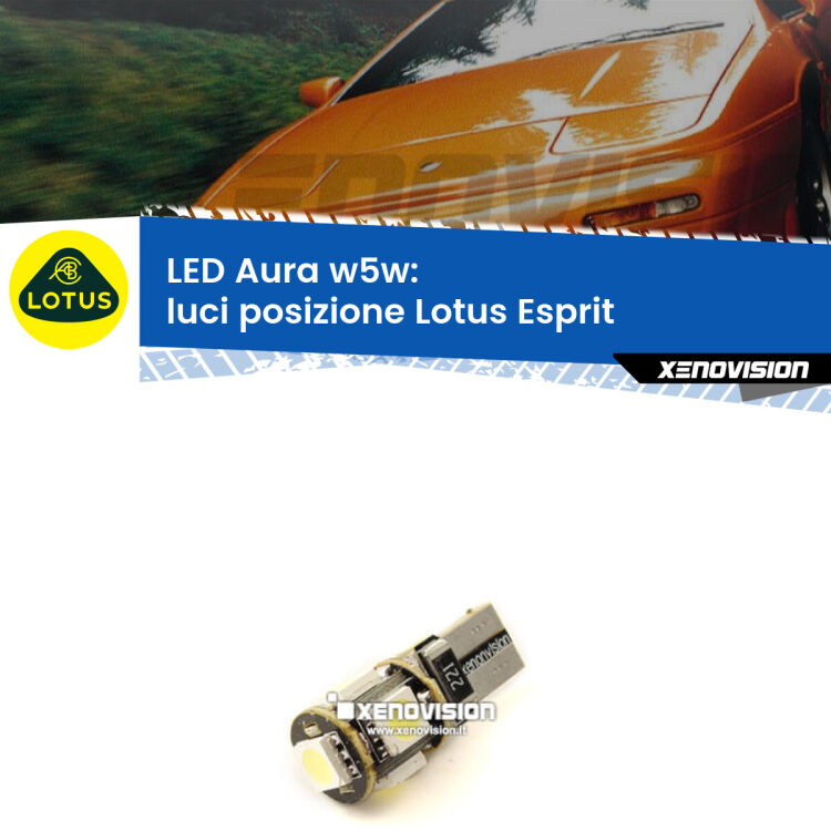 <strong>LED luci posizione w5w per Lotus Esprit</strong>  1989-2003. Una lampadina <strong>w5w</strong> canbus luce bianca 6000k modello Aura Xenovision.