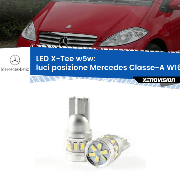 <strong>LED luci posizione per Mercedes Classe-A</strong> W169 2004-2012. Lampade <strong>W5W</strong> modello X-Tee Xenovision top di gamma.