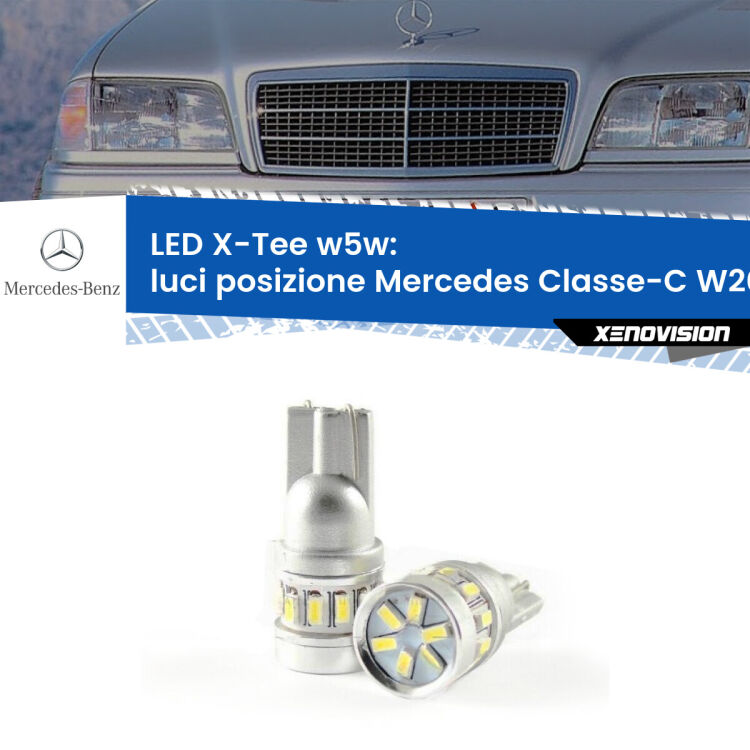 <strong>LED luci posizione per Mercedes Classe-C</strong> W202 1993-2000. Lampade <strong>W5W</strong> modello X-Tee Xenovision top di gamma.