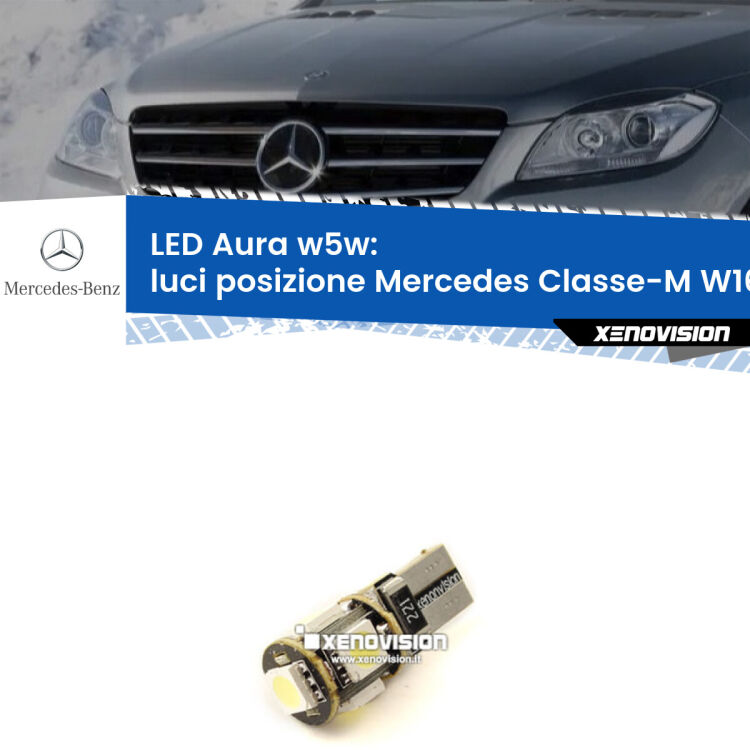 <strong>LED luci posizione w5w per Mercedes Classe-M</strong> W166 2011-2015. Una lampadina <strong>w5w</strong> canbus luce bianca 6000k modello Aura Xenovision.