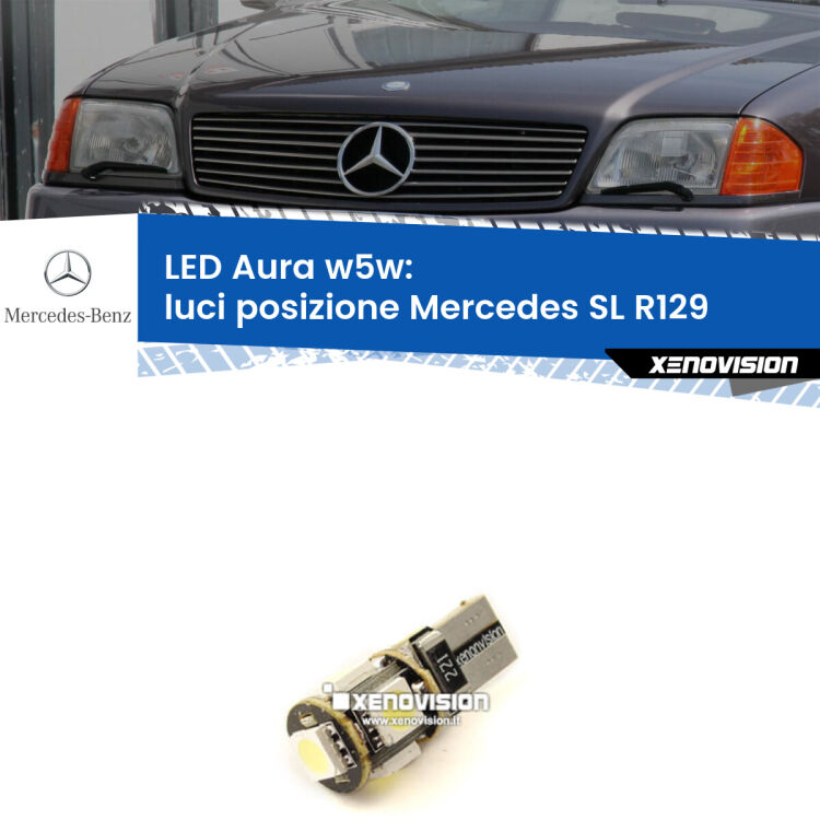 <strong>LED luci posizione w5w per Mercedes SL</strong> R129 1989-2001. Una lampadina <strong>w5w</strong> canbus luce bianca 6000k modello Aura Xenovision.