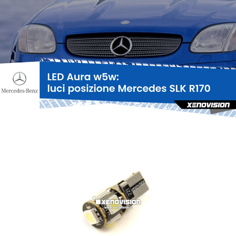 <strong>LED luci posizione w5w per Mercedes SLK</strong> R170 1996-2004. Una lampadina <strong>w5w</strong> canbus luce bianca 6000k modello Aura Xenovision.