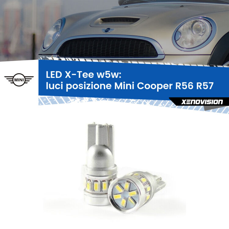 <strong>LED luci posizione per Mini Cooper</strong> R56 R57 2006-2013. Lampade <strong>W5W</strong> modello X-Tee Xenovision top di gamma.