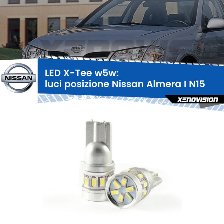 <strong>LED luci posizione per Nissan Almera I</strong> N15 1995-2000. Lampade <strong>W5W</strong> modello X-Tee Xenovision top di gamma.