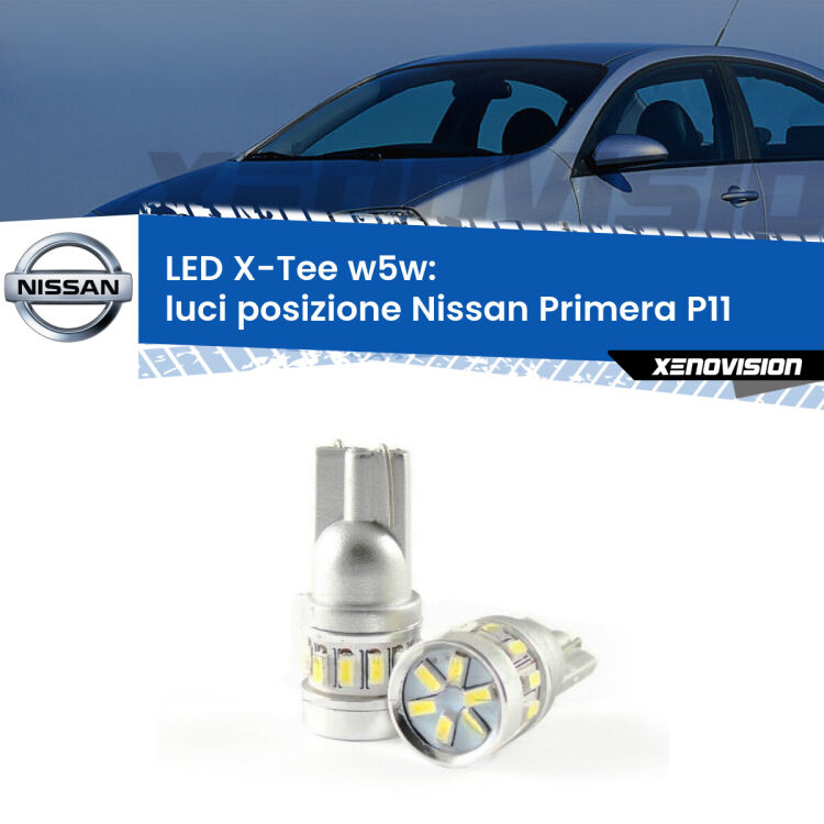 <strong>LED luci posizione per Nissan Primera</strong> P11 1996-2001. Lampade <strong>W5W</strong> modello X-Tee Xenovision top di gamma.