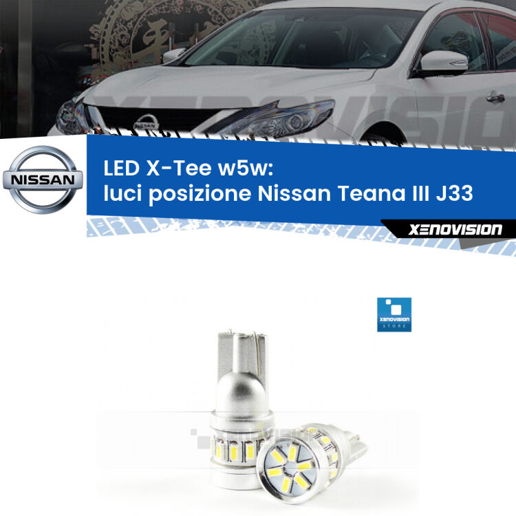 <strong>LED luci posizione per Nissan Teana III</strong> J33 2013in poi. Lampade <strong>W5W</strong> modello X-Tee Xenovision top di gamma.