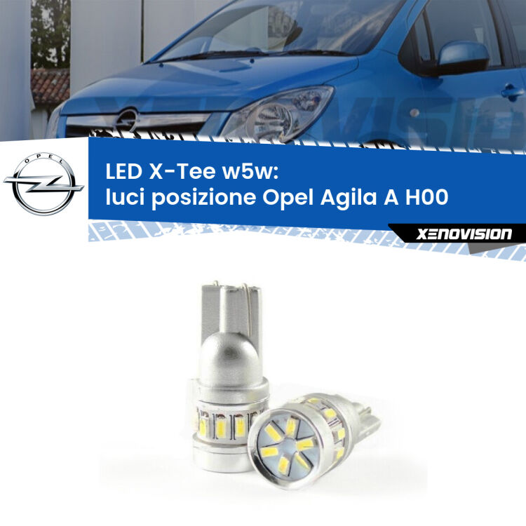 <strong>LED luci posizione per Opel Agila A</strong> H00 2000-2007. Lampade <strong>W5W</strong> modello X-Tee Xenovision top di gamma.