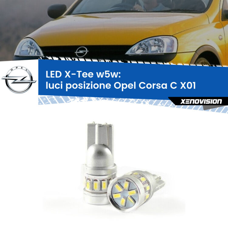 <strong>LED luci posizione per Opel Corsa C</strong> X01 2000-2006. Lampade <strong>W5W</strong> modello X-Tee Xenovision top di gamma.