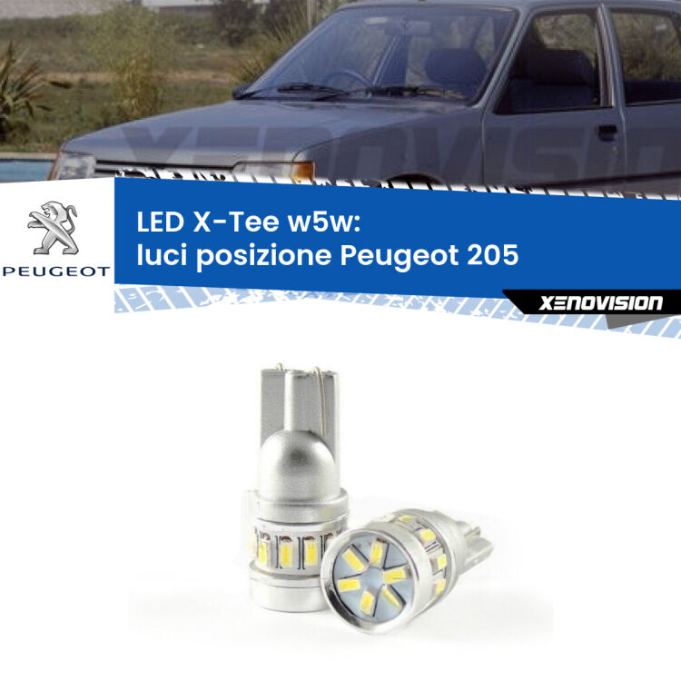 <strong>LED luci posizione per Peugeot 205</strong>  Versione 1. Lampade <strong>W5W</strong> modello X-Tee Xenovision top di gamma.