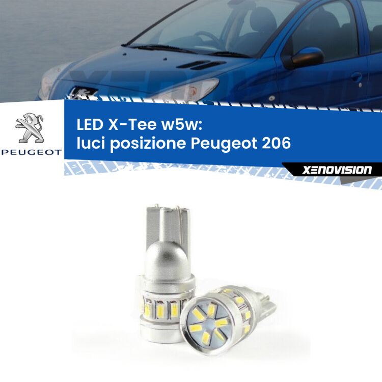 <strong>LED luci posizione per Peugeot 206</strong>  1998-2009. Lampade <strong>W5W</strong> modello X-Tee Xenovision top di gamma.