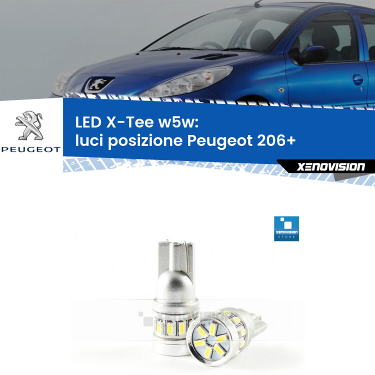 <strong>LED luci posizione per Peugeot 206+</strong>  2009-2013. Lampade <strong>W5W</strong> modello X-Tee Xenovision top di gamma.