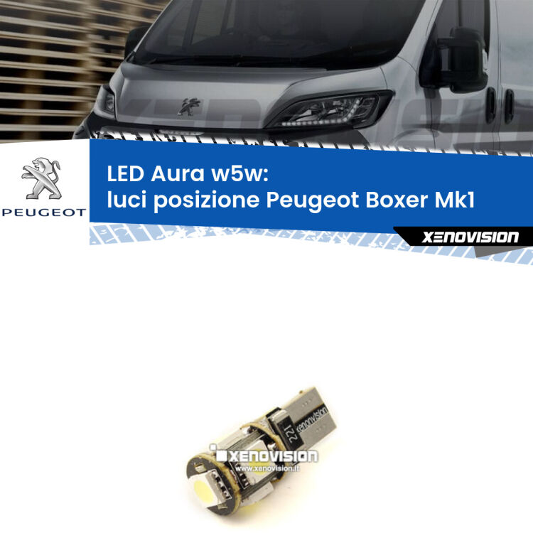 <strong>LED luci posizione w5w per Peugeot Boxer</strong> Mk1 1994-2002. Una lampadina <strong>w5w</strong> canbus luce bianca 6000k modello Aura Xenovision.