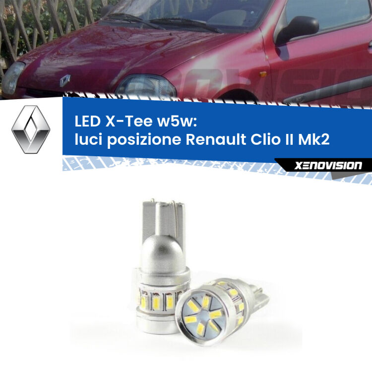 <strong>LED luci posizione per Renault Clio II</strong> Mk2 1998-2004. Lampade <strong>W5W</strong> modello X-Tee Xenovision top di gamma.